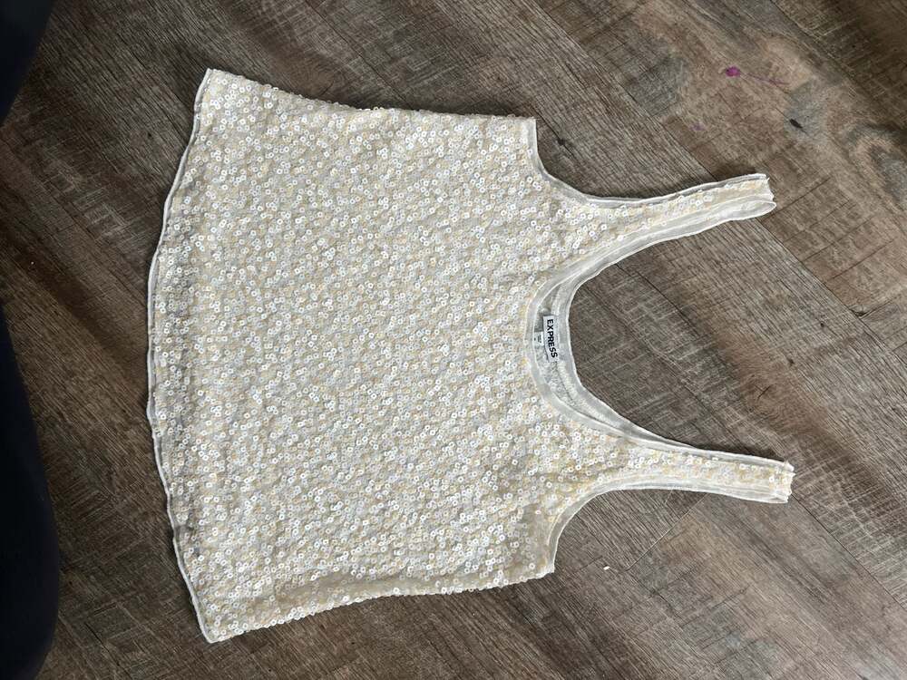 Express White Sequin Tank M (8-10)
